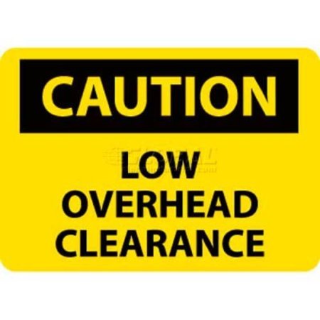 NATIONAL MARKER CO NMC OSHA Sign, Caution Low Overhead Clearance, 7in X 10in, Yellow/Black C359P